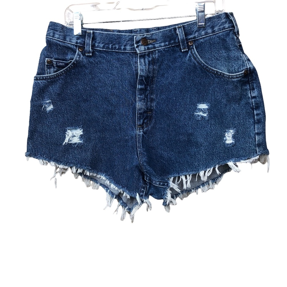 Vintage 90s LEE Denim Cut-Off Shorts Plus Size 16 Waist 31 Destroyed High Rise